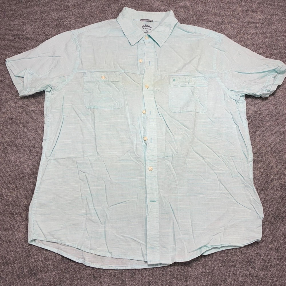 IZOD Shirt Saltwater Relaxed Classics Mens XL Aqua Stripe Short Sleeve Button-up